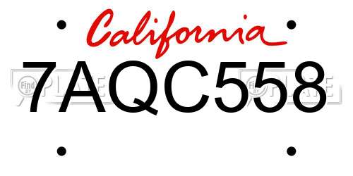 7AQC558 California License Plate