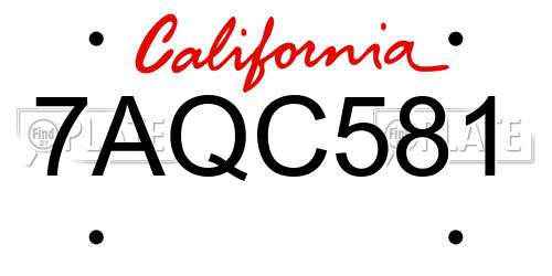 7AQC581 California License Plate