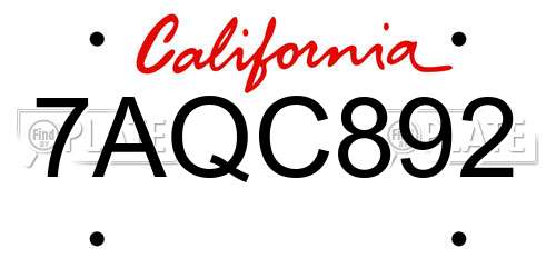 7AQC892 California License Plate