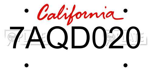 7AQD020 California License Plate