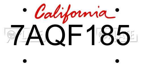 7AQF185 California License Plate
