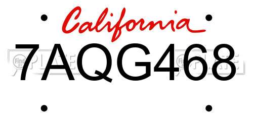 7AQG468 California License Plate