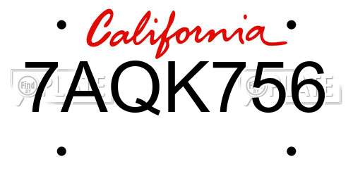 7AQK756 California License Plate