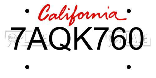 7AQK760 California License Plate
