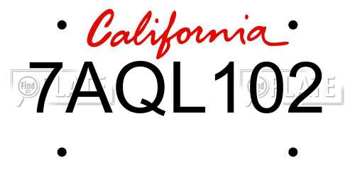 7AQL102 California License Plate
