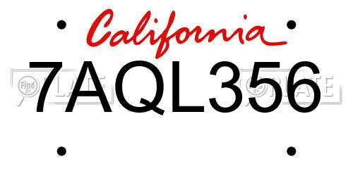 7AQL356 California License Plate