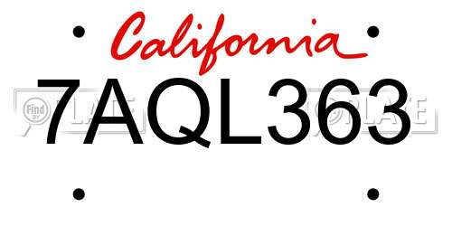 7AQL363 California License Plate