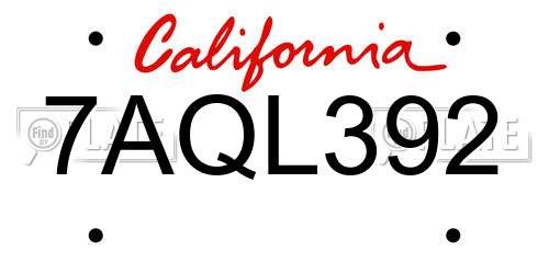 7AQL392 California License Plate