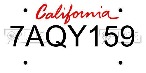 7AQY159 California License Plate