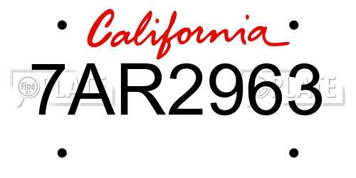 7AR2963 California License Plate