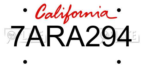 7ARA294 California License Plate