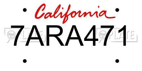 7ARA471 California License Plate