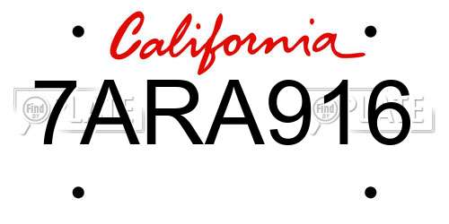 7ARA916 California License Plate