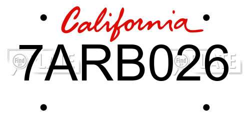 7ARB026 California License Plate