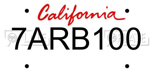 7ARB100 California License Plate