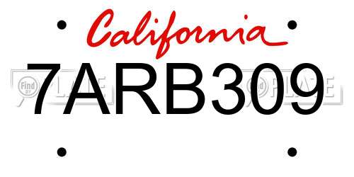 7ARB309 California License Plate