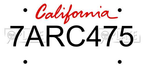 7ARC475 California License Plate