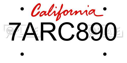 7ARC890 California License Plate