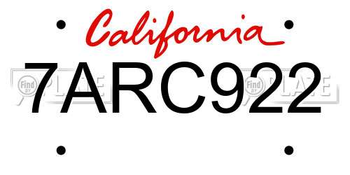 7ARC922 California License Plate