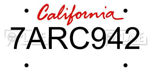 7ARC942 California License Plate