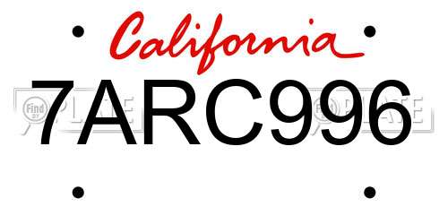 7ARC996 California License Plate