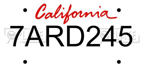 7ARD245 California License Plate