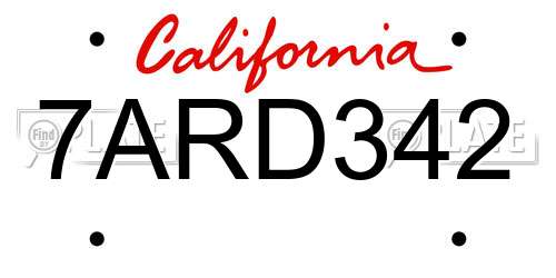 7ARD342 California License Plate