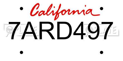 7ARD497 California License Plate