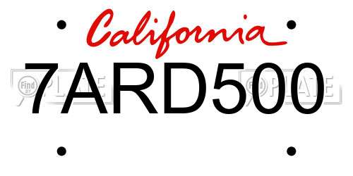 7ARD500 California License Plate