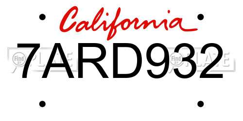 7ARD932 California License Plate