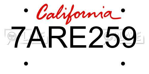 7ARE259 California License Plate
