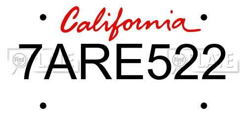 7ARE522 California License Plate