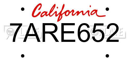 7ARE652 California License Plate
