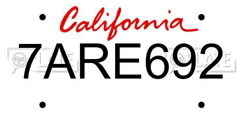 7ARE692 California License Plate