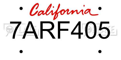 7ARF405 California License Plate