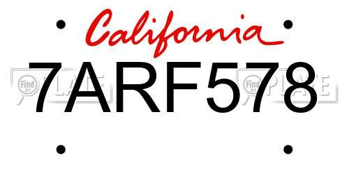 7ARF578 California License Plate