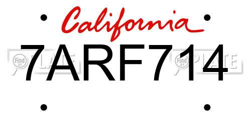 7ARF714 California License Plate