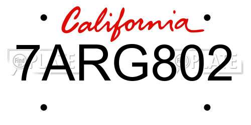 7ARG802 California License Plate