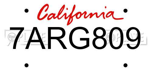 7ARG809 California License Plate