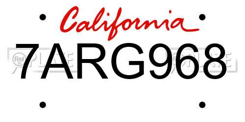 7ARG968 California License Plate