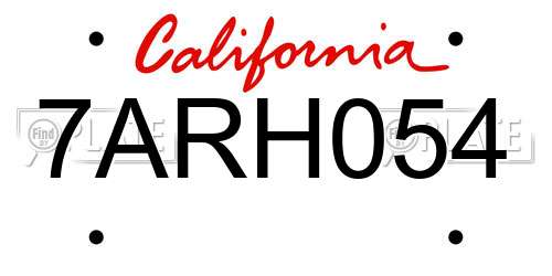 7ARH054 California License Plate