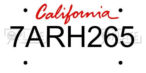 7ARH265 California License Plate
