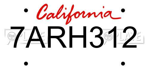 7ARH312 California License Plate