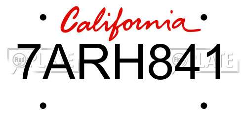 7ARH841 California License Plate
