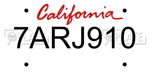 7ARJ910 California License Plate