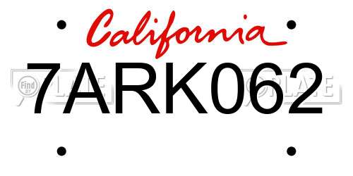 7ARK062 California License Plate