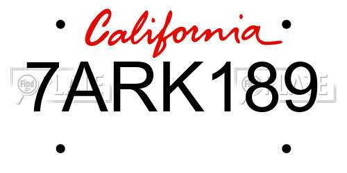 7ARK189 California License Plate