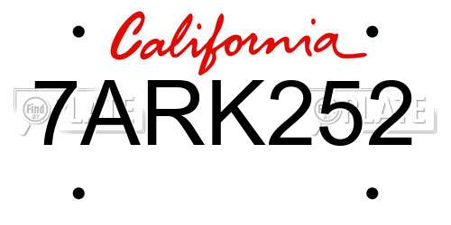 7ARK252 California License Plate