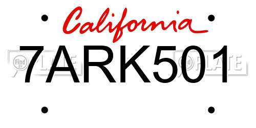 7ARK501 California License Plate