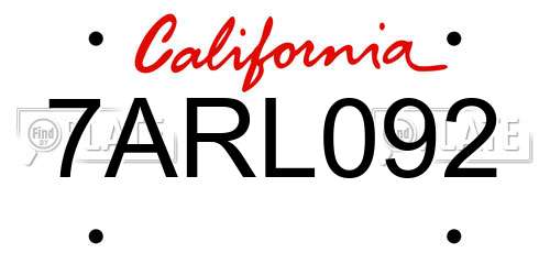 7ARL092 California License Plate